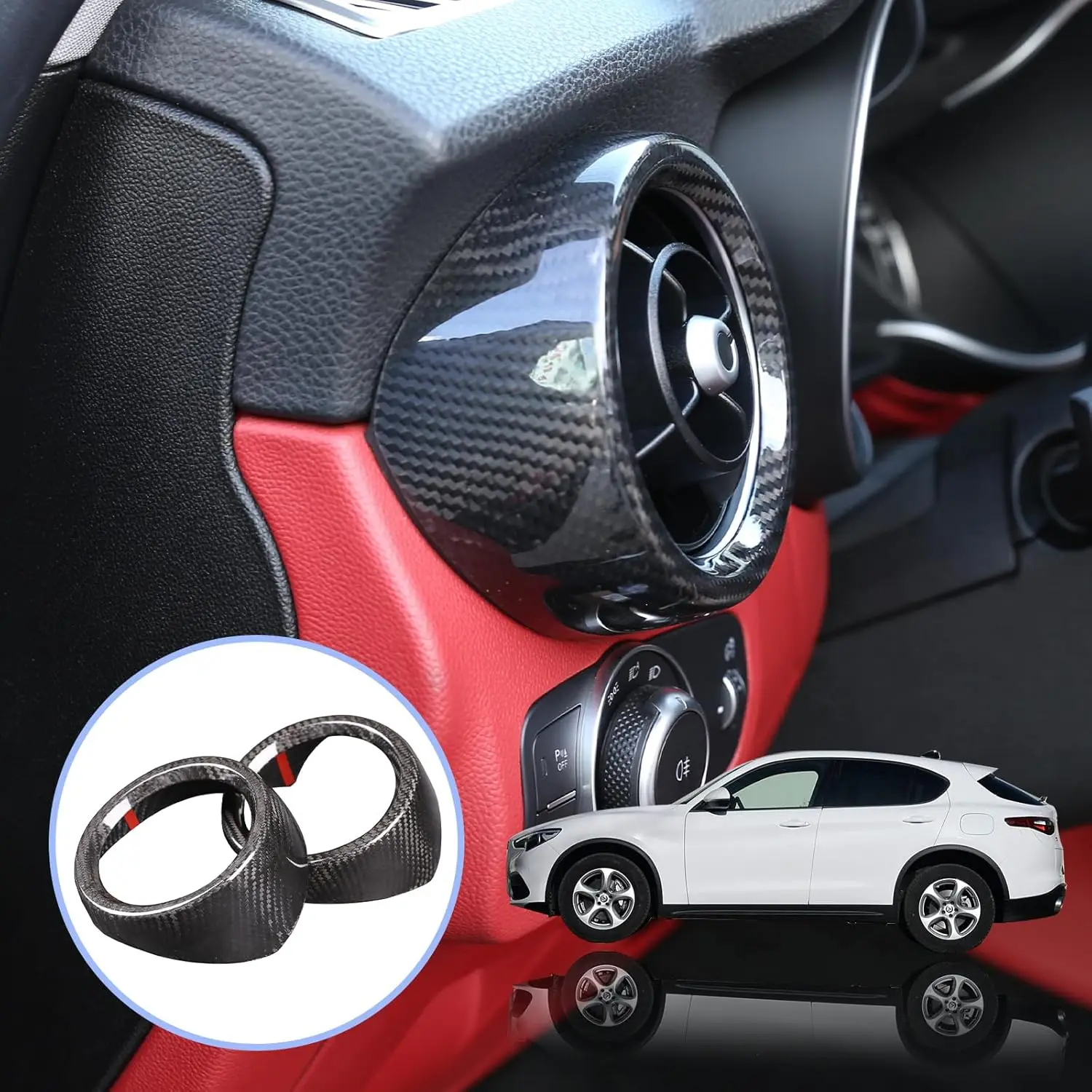 

2PCS Carbon Fiber Car Front Side Air Conditioning Vent Outlet Cover Trim For Alfa Romeo Stelvio 2017-2025 Decorative Accessories