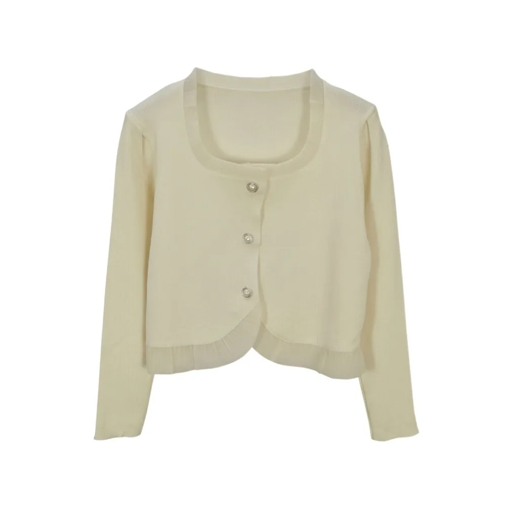 

Женские однотонные кружевные свитера, осень-весна, свободные милые трикотажные изделия, женские топы, тонкие укороченные пальто в консервативном стиле, уличная одежда