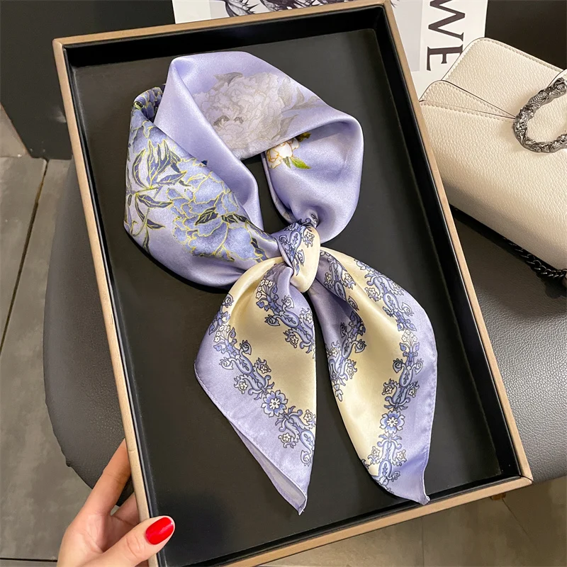 Design Shawl Ladies Neck Tie Luxury Brand Neckerchief Wrist Wrap 100% Real Silk Square Scarf Women Hair Ribbon Headband Bandana