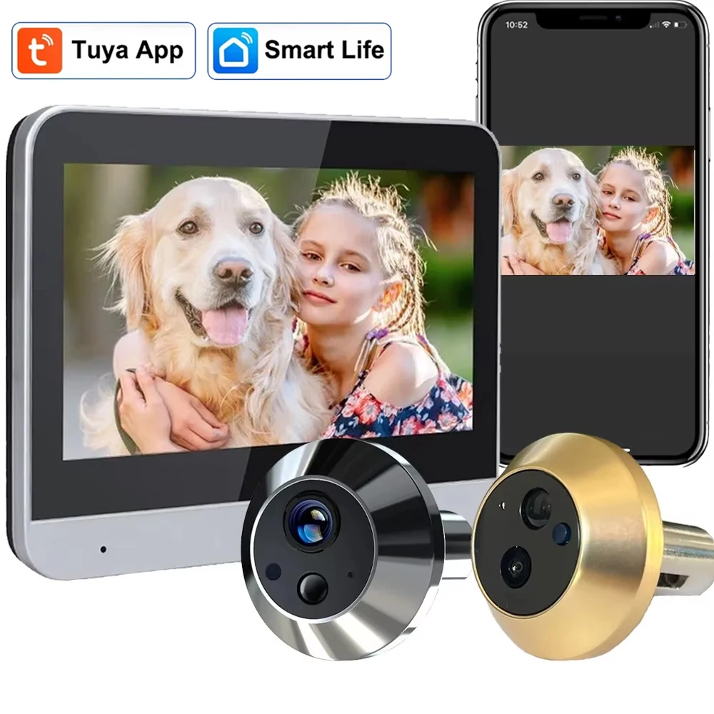 

Tuya Smart 5MP WiFi Peephole Video Door Camera Security one-way Audio Night Vision 4.3' HD Video Door Camera