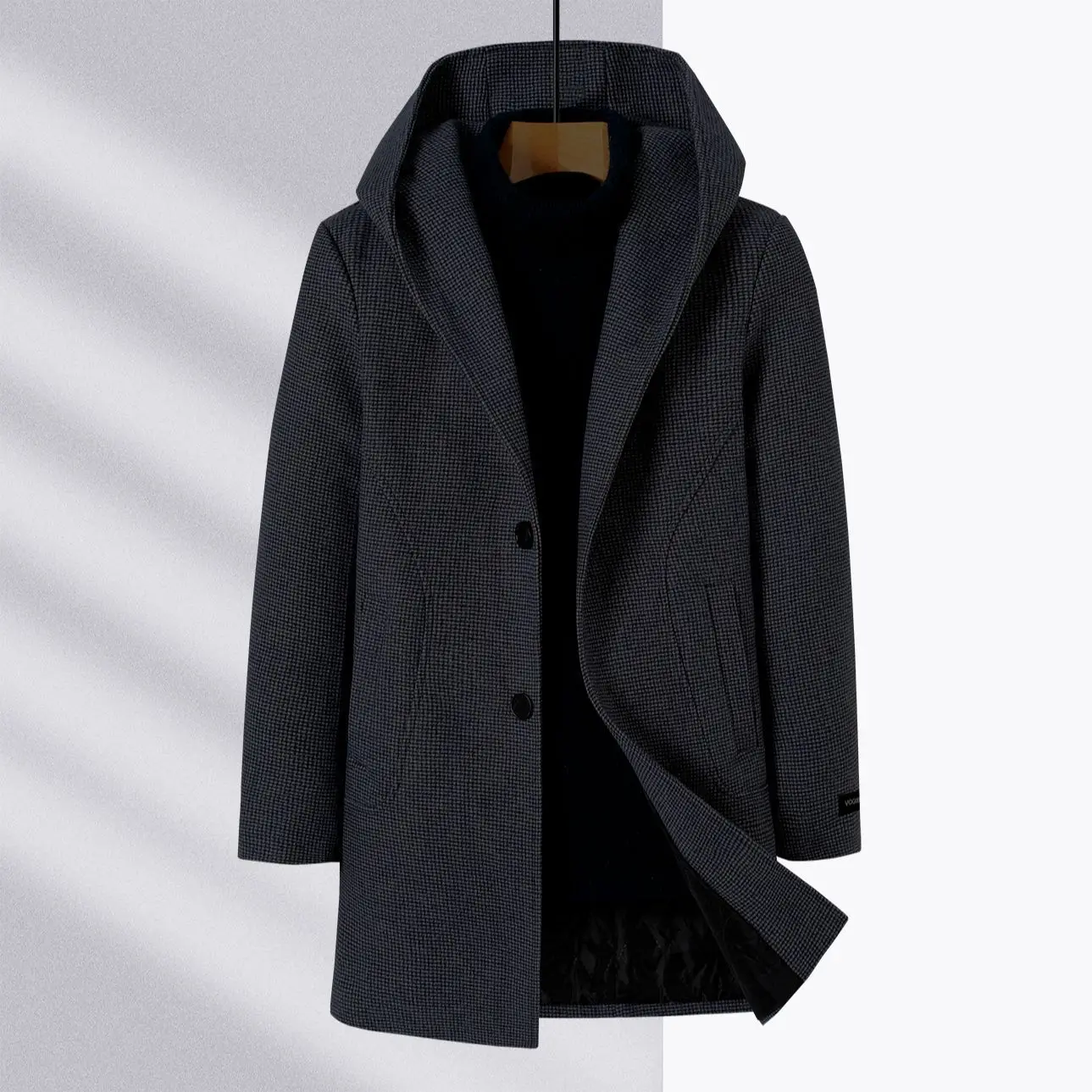 معطف صوفي للرجال متوسط الطول أنيق كوري Sle بقصة ضيقة شتاء دافئ من القطن ملابس خارجية Sli Urban Casual #3