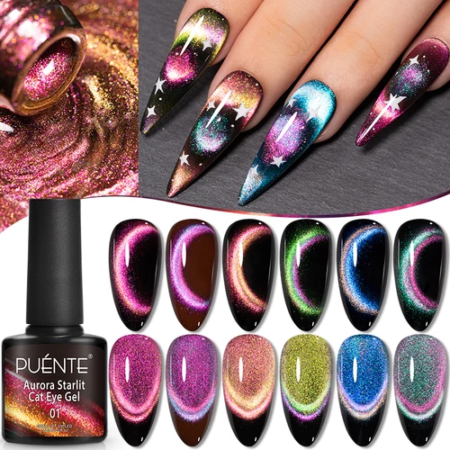 Imagen 2 del producto PUENTE 7,5 ML vibrante galaxia estrellada gato esmalte de uñas de Gel magnético Aurora Gliter Rainbow Cat Eye Soak Off barniz semipermanente UV