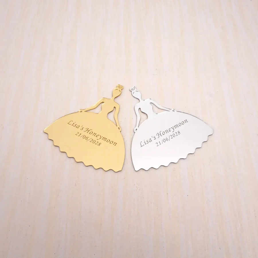 Custom Wedding 30pcs 10cm Mirror Bride Tags Card Personalized Lovers Name Date Bridal Favors Guest Gifts Party Decor Supplies
