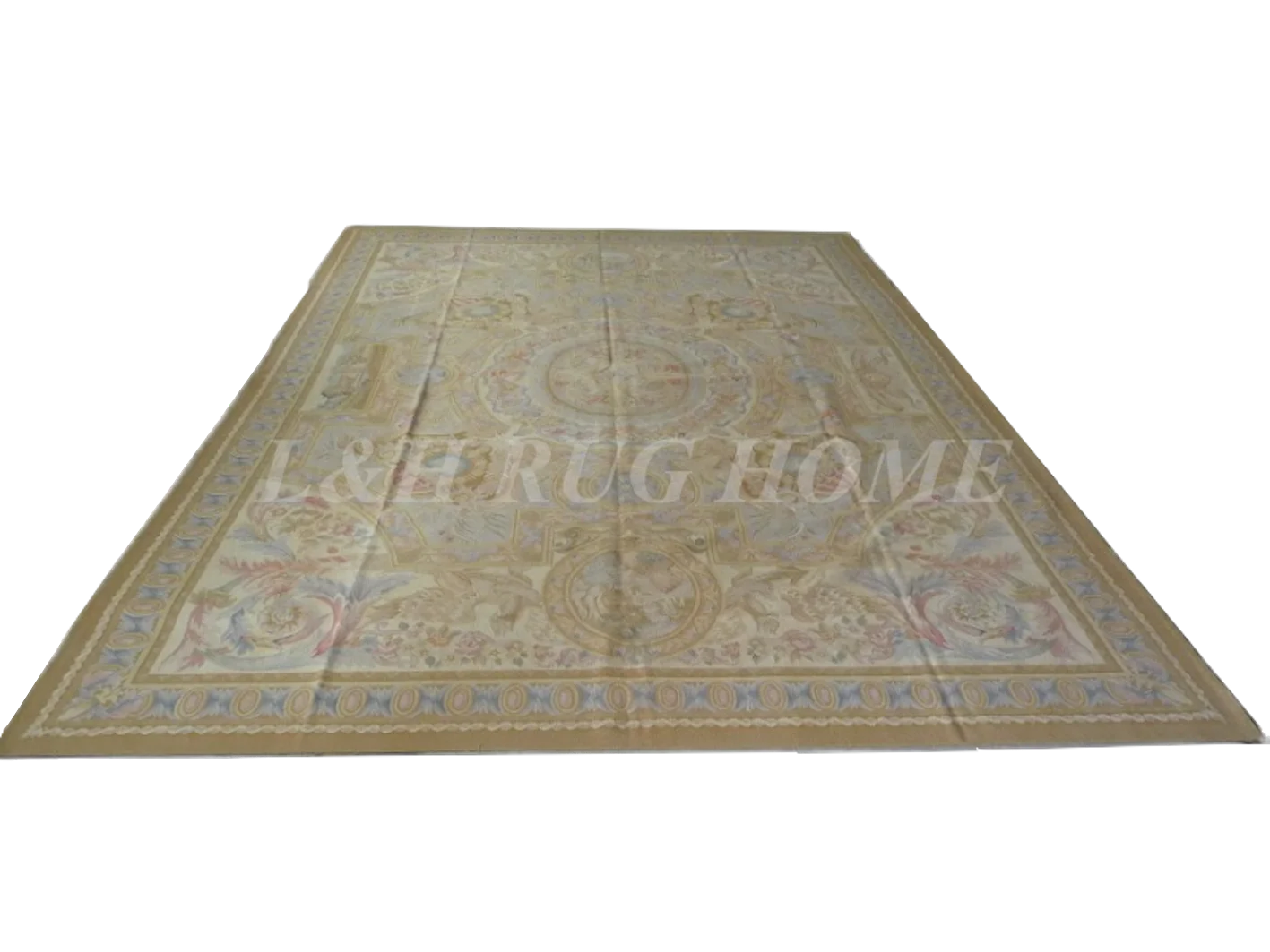 

Free shipping 10'x14' Aubusson rugs Floral design for home decoration Christmas gift, Beige and florals in the middle