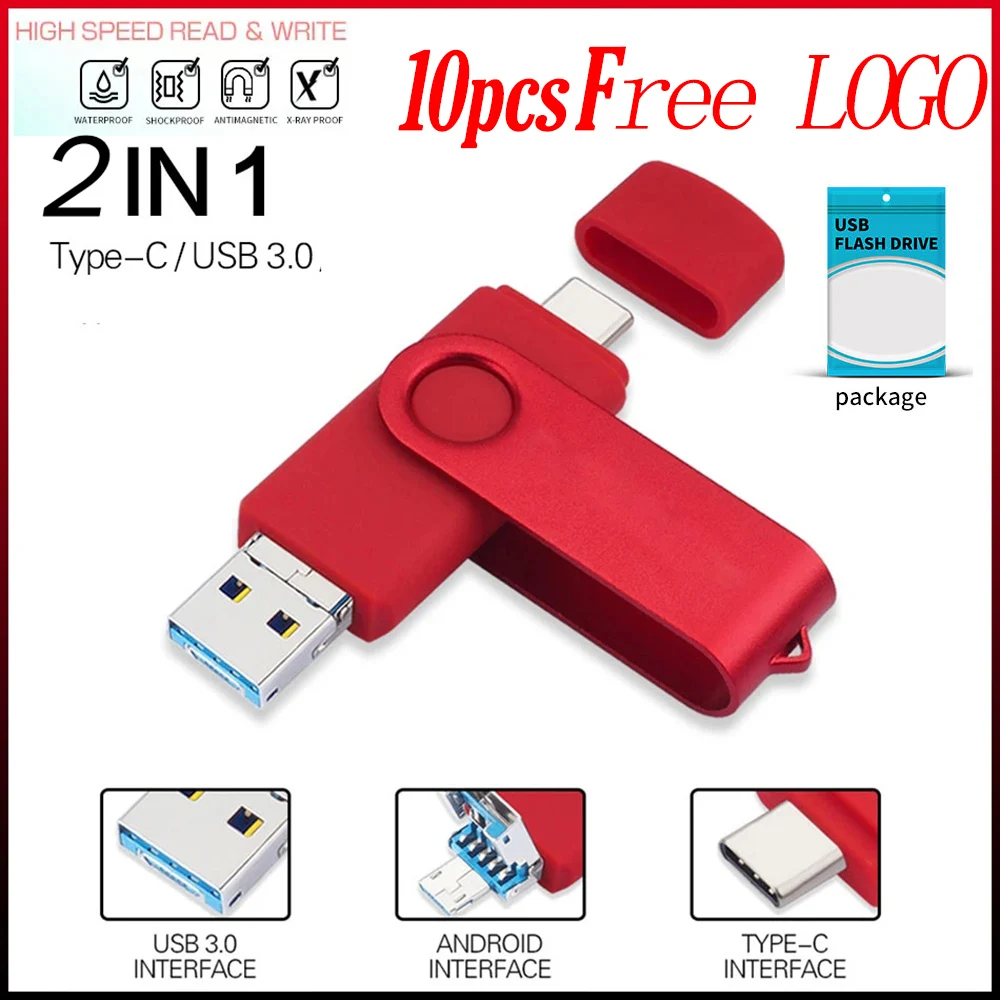 

Zsuit 10Pcs 16GB USB Flash Drive 64GB 2in 1 USB 3.0 Flash Drive 128GB Memory Stick Pen Drives 32GB TYPE-C USB Disk Free Logo