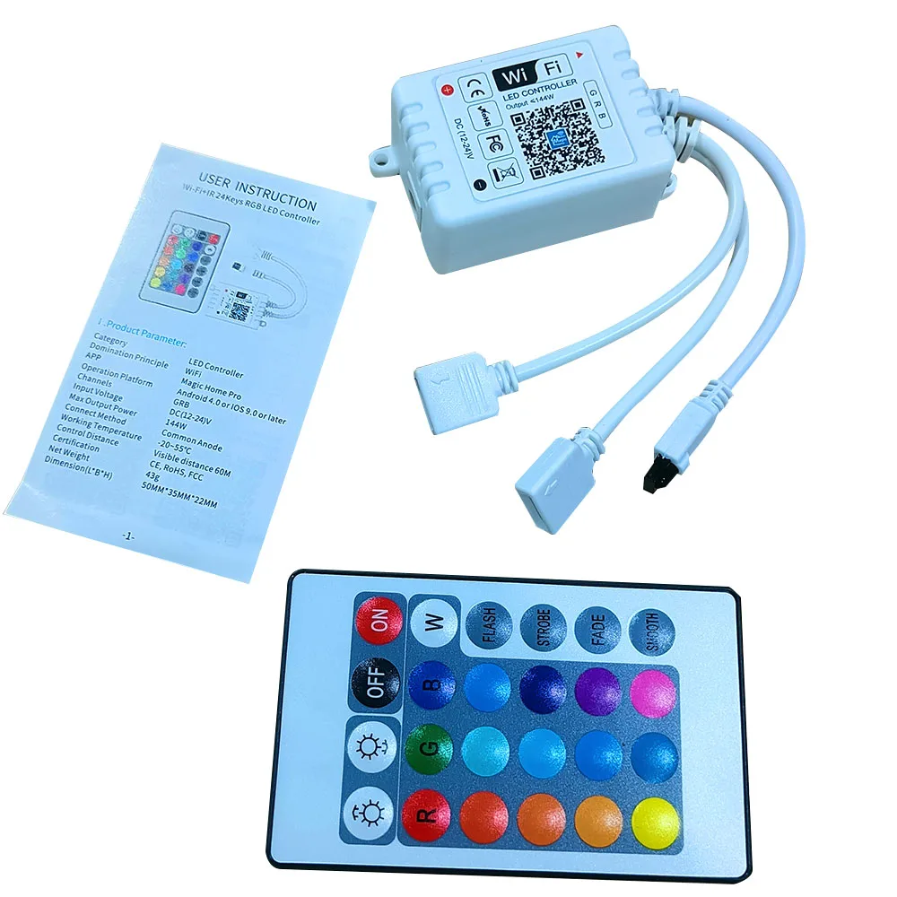 Magic Home 5-24V Wifi LED RGB Controller With IR 24Key Remote Control 2 Way Output LED Strip Lights APP Smart Lamps Bulbs