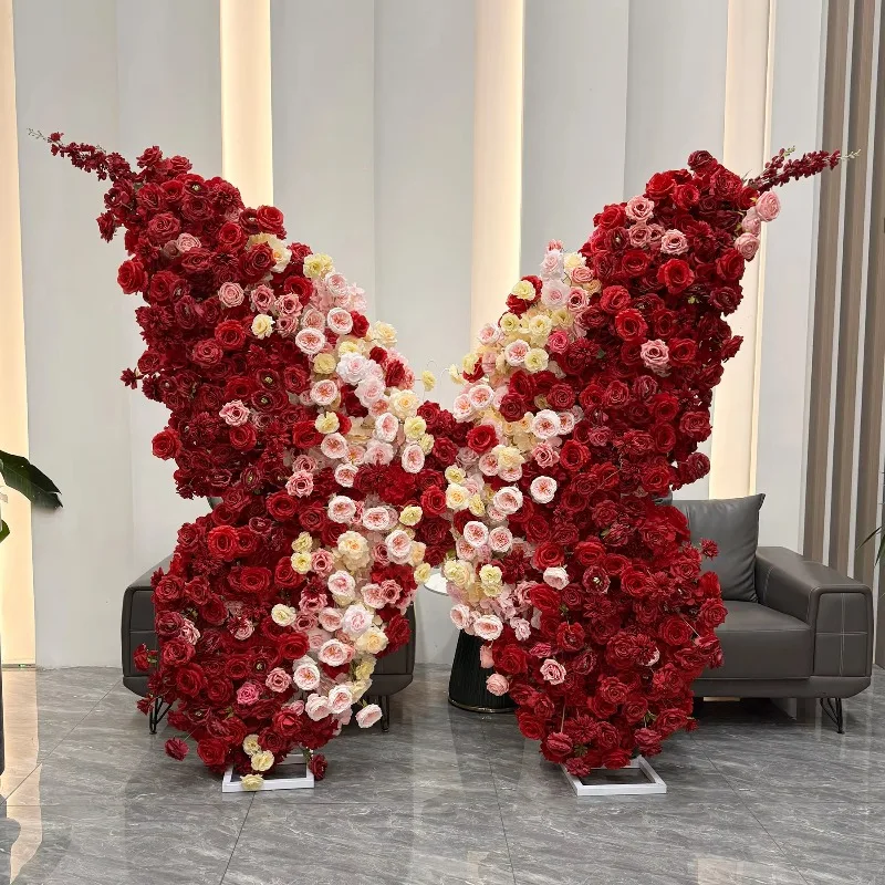 Wedding Backdrop Silk Rose Butterfly Flowers Arch for Wedding Decor Artificial Flowers Butterfly Flowers Arch