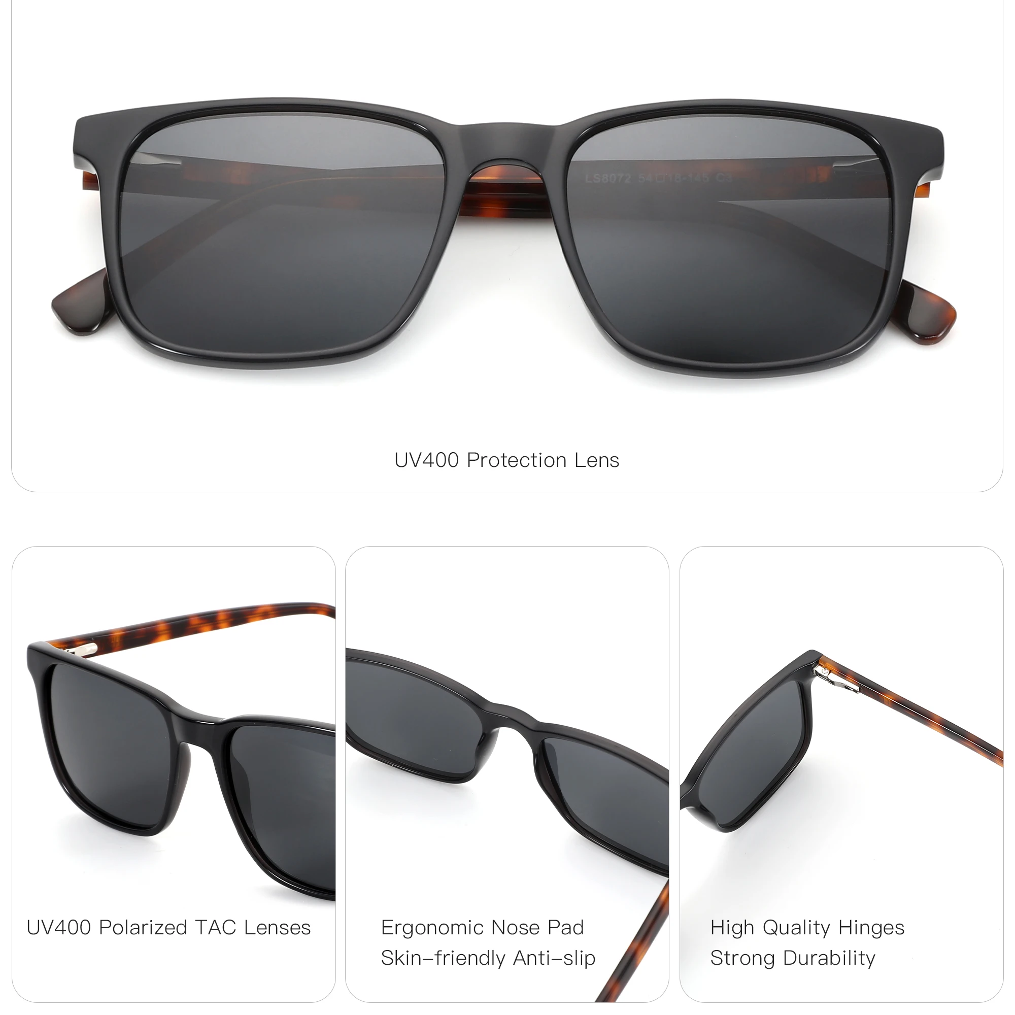 ZENOTTIC（ M Size）Acetate Temple Square Prescription Sun Glasses For Men Trend UV400 Polarized Optical Sunglasses