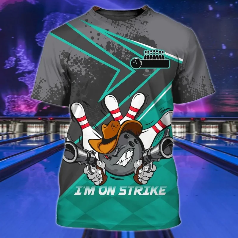 Bowling Sports Pattern T Shirt Men Customized 3D Printed T-Shirts Summer Fashion Round Neck Street Oversized Short Sleeve Tees