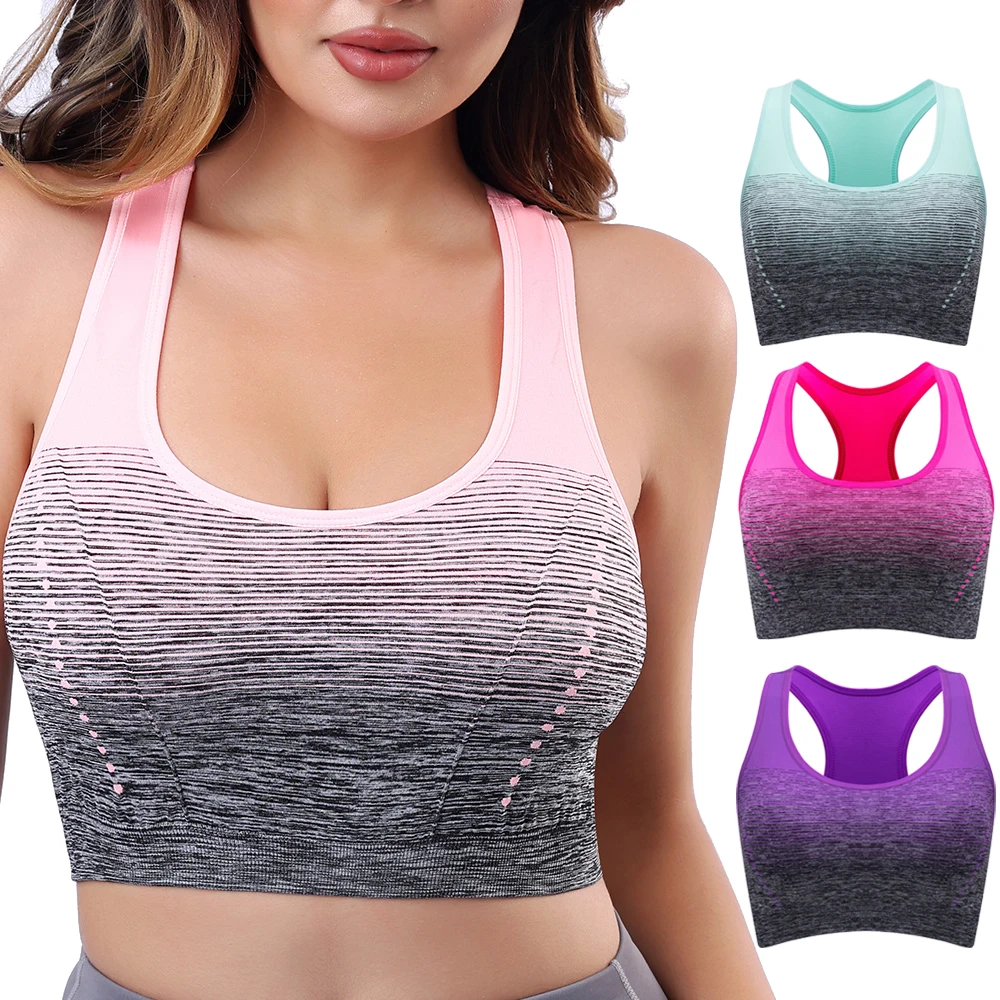 Damen-Sport-BH, stoßdämpfender BH, atmungsaktive, stoßfeste Unterwäsche, Yoga-BH, Laufweste, Fitness-Workout-Tops, Farbverlaufs-BH