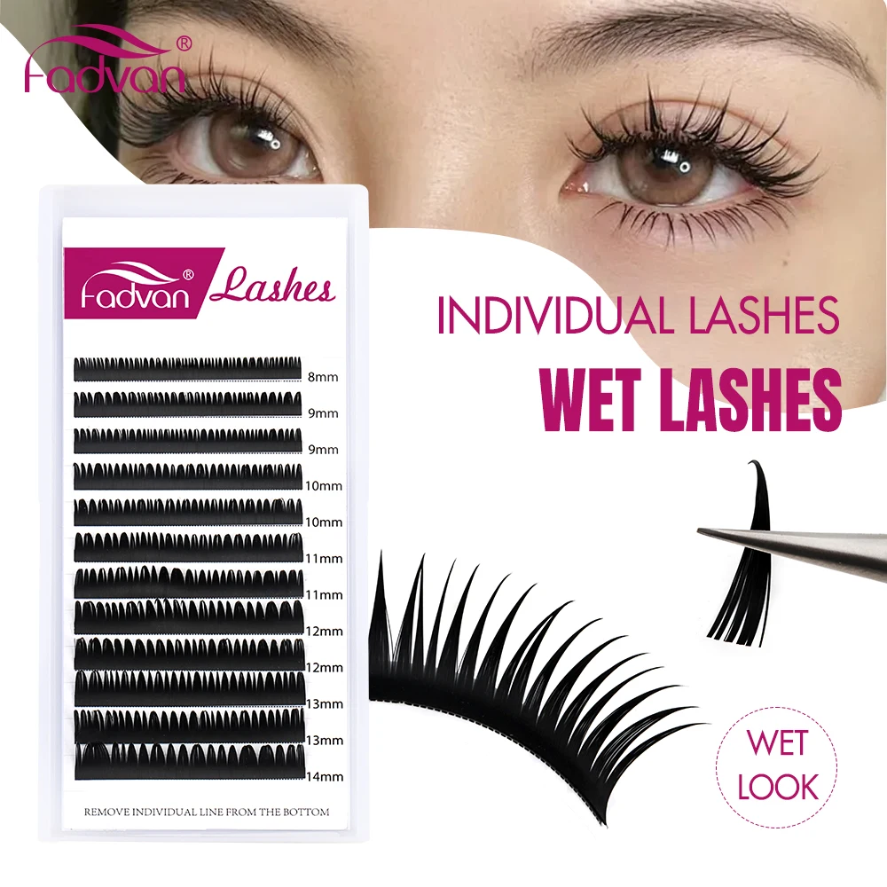 FADVAN Wet Lashes Cosplay Eyelash Extension Volume Eyelashes Premade Volume Fans Wispy Natural Lash 12 Rows