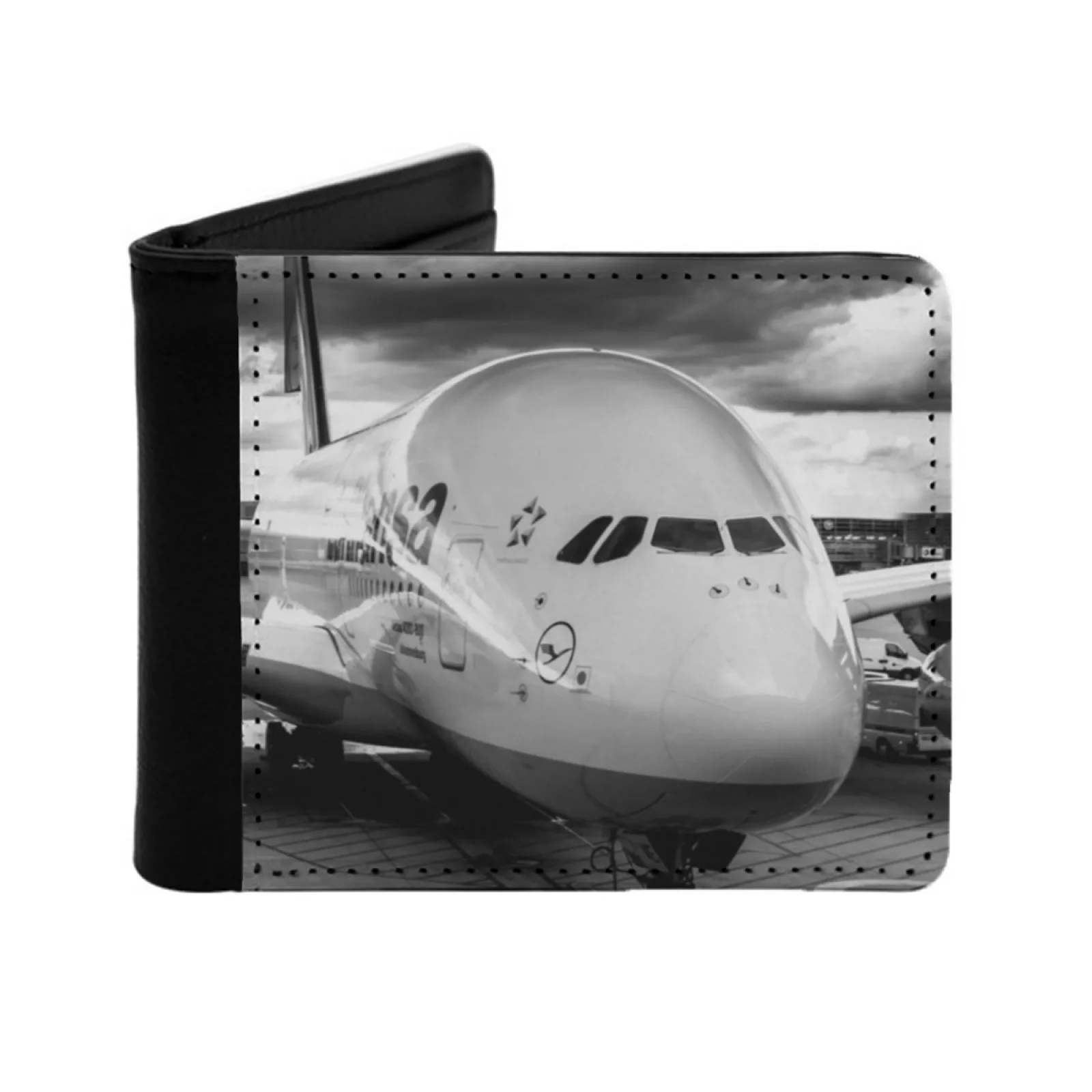 Lufthansa Airbus A380 Monochrome Kurze Herren-Geldbörsen Kreditkarteninhaber Retro-Geldbörse Männliche Pu-Leder-Geldbörse Airbus A380 Airbus
