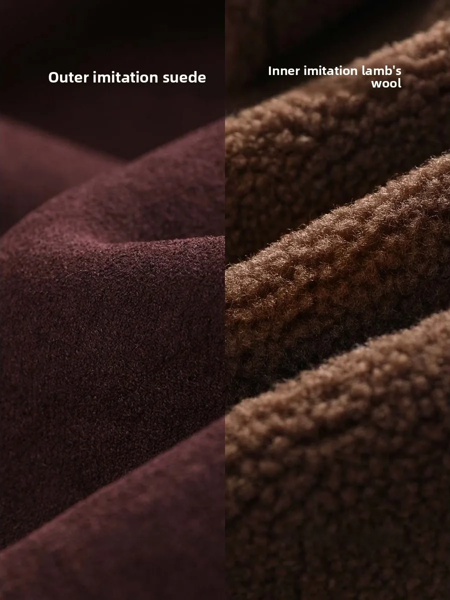 Thiened ラムファー風裏地付きコート スエードレザー風 ホリデー雰囲気 フード付き 冬新作 スレ レディース J...