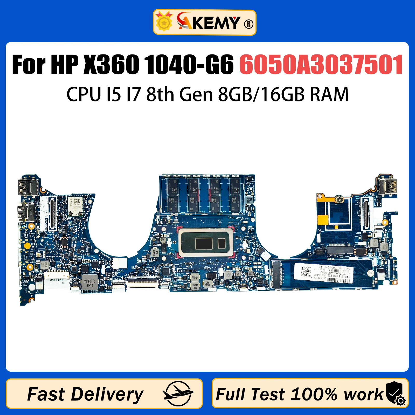 

AKEMY 6050A3037501 Laptop Motherboard For HP EliteBook X360 1040 G6 L63000-601 Mainboard With CPU I5