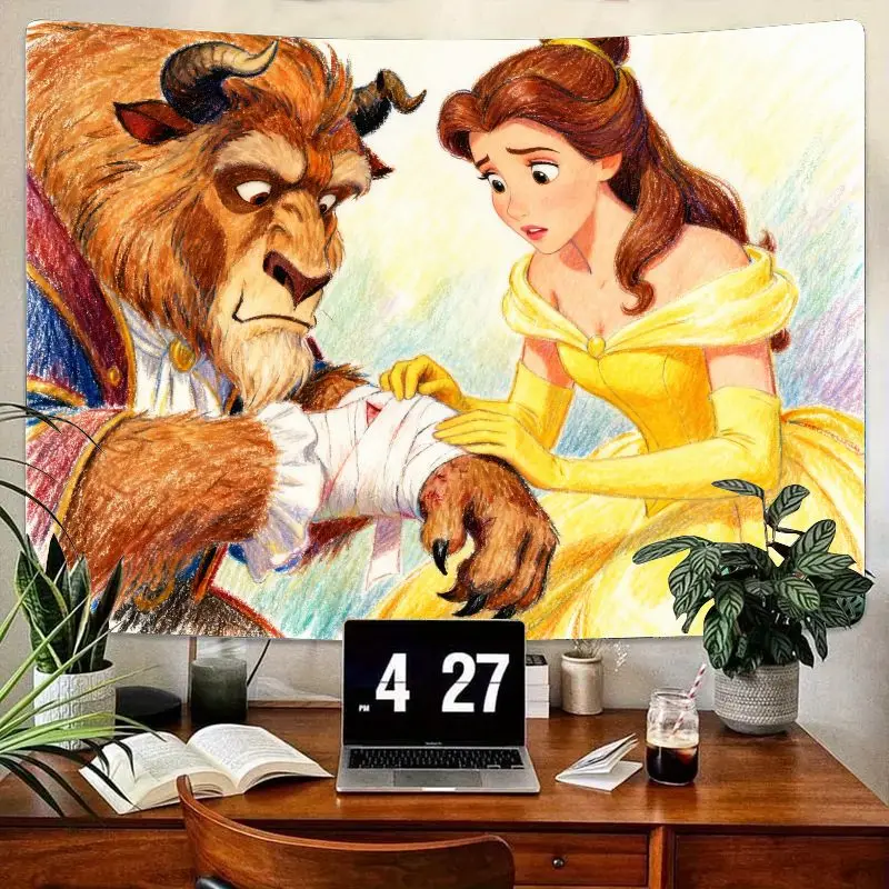 

1 шт. гобелен Disney «Красавица и чудовище», «Бельда и чудовище», романтическая сказка, настенное искусство, полиэстеровый домашний декор для спальни, гостиной Ro