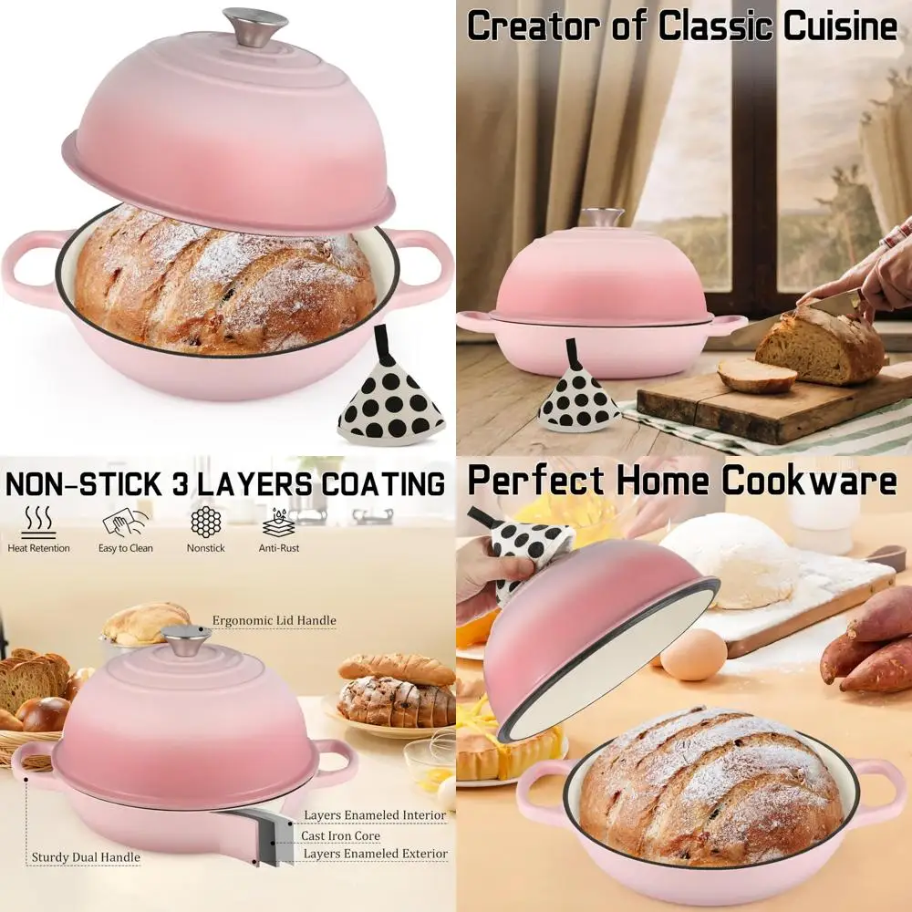 

10 Quart Enamel Cast Iron Dutch Oven with Lid and Cotton Potholder for Bread Baking and Large Capacity Cooking