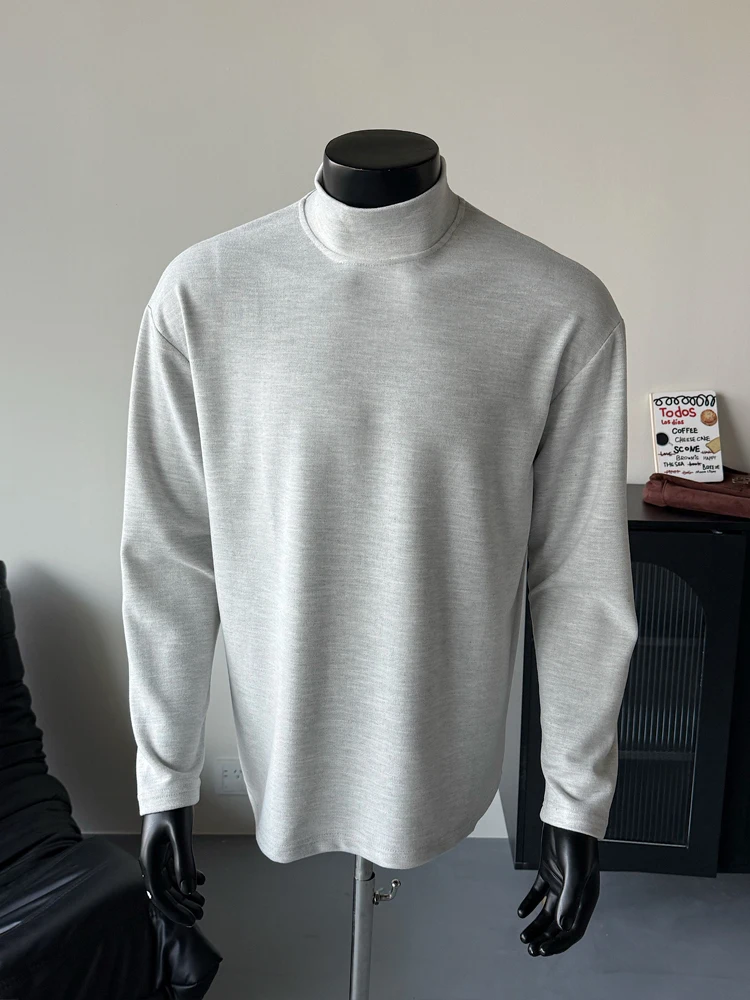 

Loose Long Sve f High Collar Men's Base irt Geometric Pattern German Velvet T-irt for Autumn Faionable Casual Wear