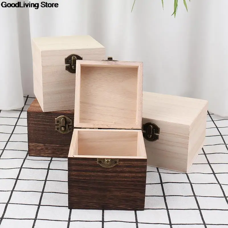 1PCS Retro Jewelry Box Organizer Desktop Natural Wood Clamshell Storage Case Home Decoration Handcrafted Wooden Gift Boxes