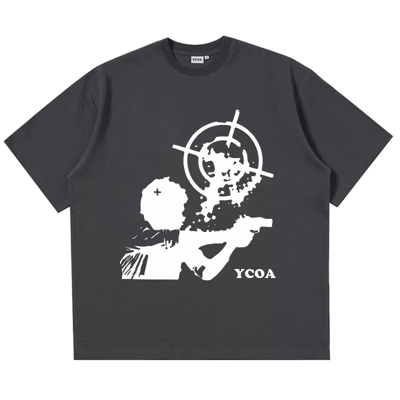 Men's T-Shirt Cotton Oversized Letter Gothic Summer Short Sleeve Tops Tees Korean Fashion Y2k Streetwear Vintage Unisex Clothing image 3