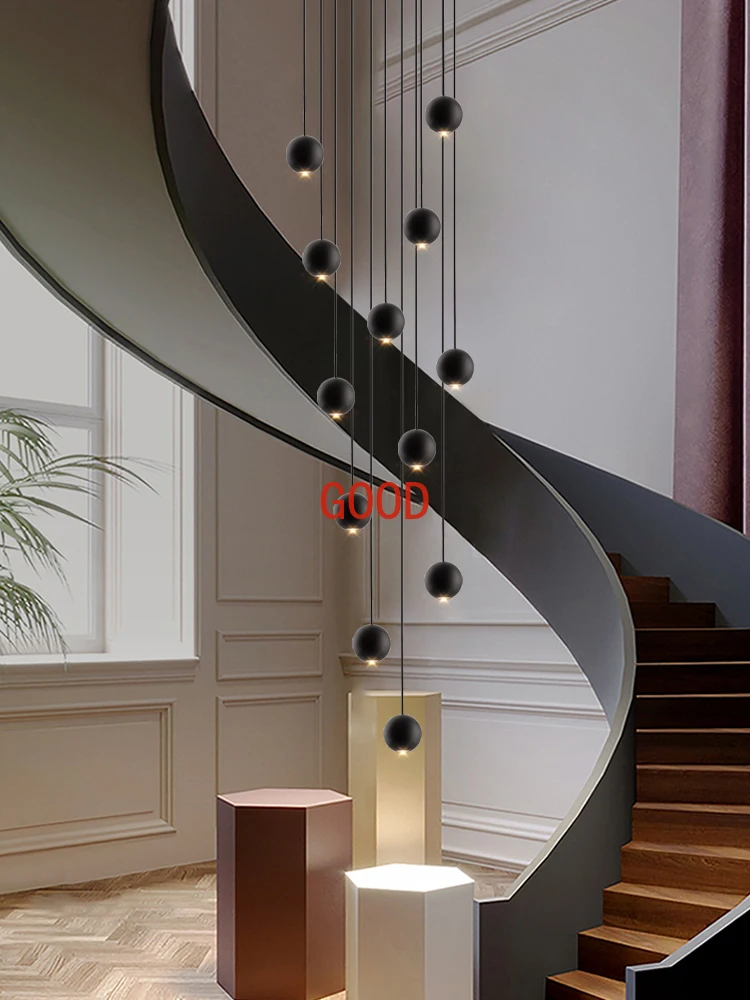 Orb Chandelier Interior Lighting Decorative Lamps Black Circular Penthouse Designer Living Room Pendant Stairwell Chandelier