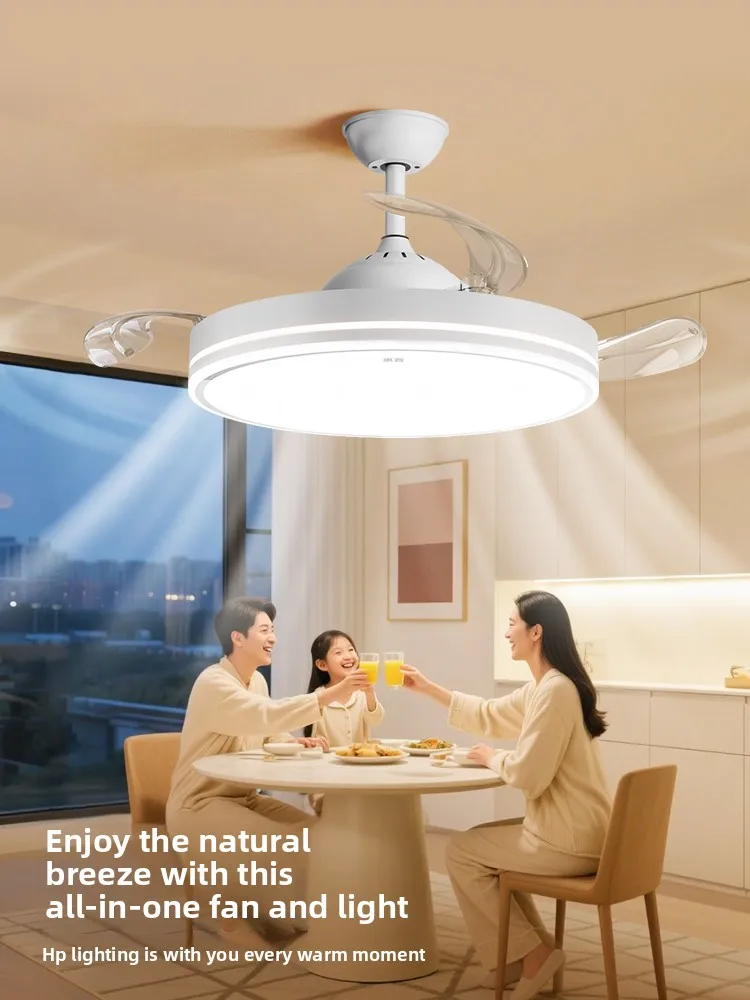 LED Ceiling Fan Light 2026 New Model Retractable Blade Silent Fan Chandelier Home Indoor Lighting