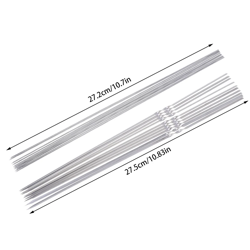 10Pcs Silver Stainless Steel Barbecue Skewer Reusable Grill Sticks BBQ Fork BBQ Utensil Kitchen Outdoor Camping Tool