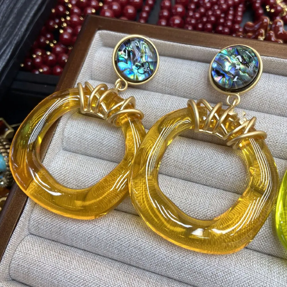 

Vintage Personality Vintage Irregular circular resin earrings for women's girl Ear drop gift Party fine Jewelry