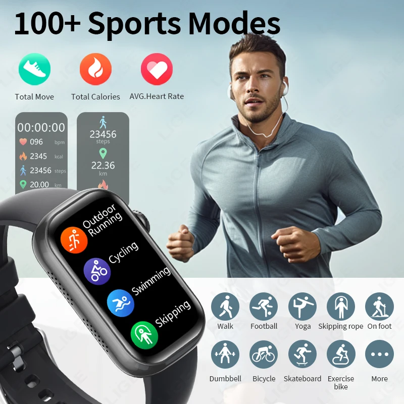 Lige 2025 novo fitness smartwatch masculino 100 + modo esportivo 1.47 "hd fazer resposta chamada relógio inteligente feminino monitoramento de freqüência cardíaca sono