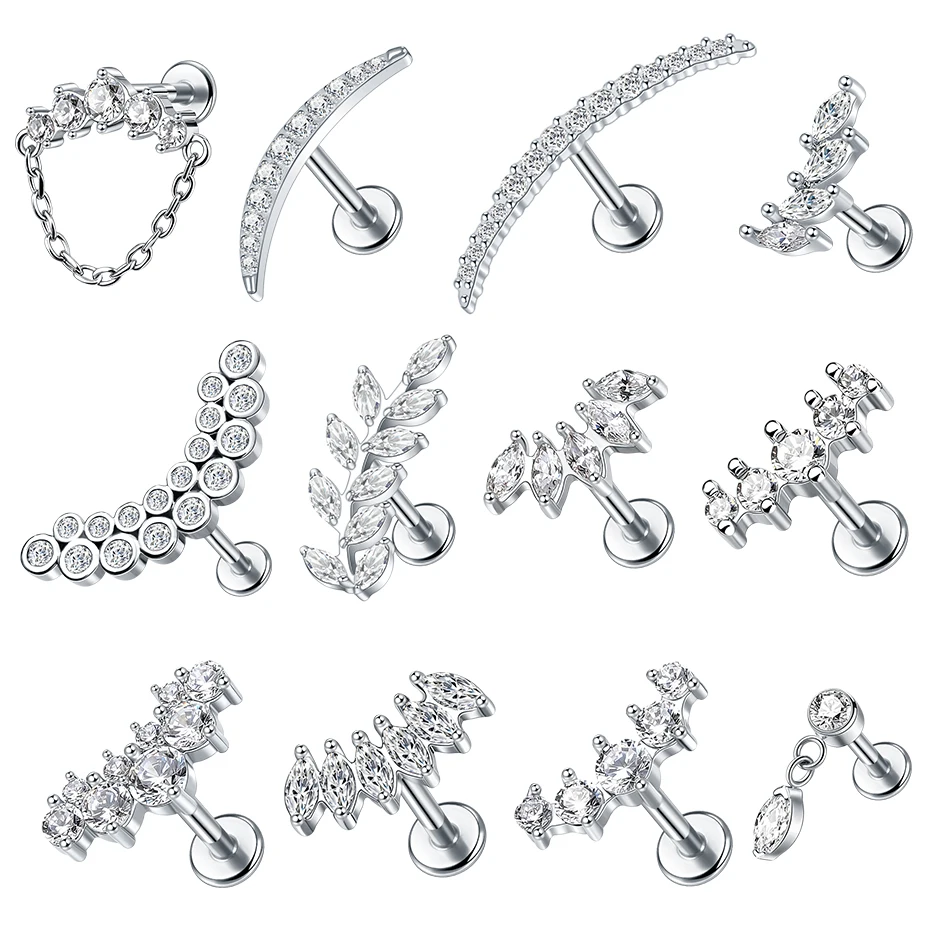 1/5 Stück Stahl 16G Cluster Marquise CZ Tragus Helix Stud Conch Lobe Rook Knorpel Ohrring Blume Flat Back Labret Piercings – Detail 8