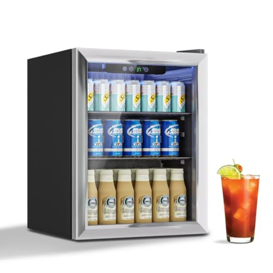 

Мини-холодильник 1,7 куб. фута для 76 банок, холодильник для напитков со стеклянной дверью и цифровым дисплеем, небольшой холодильник для напитков для газированного пива или