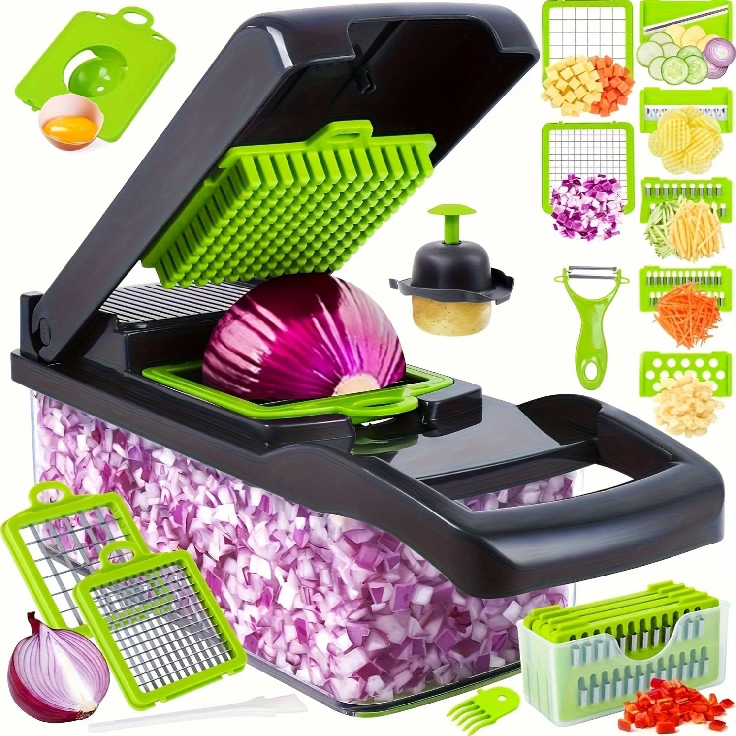 

16 in 1 multifunctional vegetable slicer and slicer kit - manual food processing machine with container, drainage basket