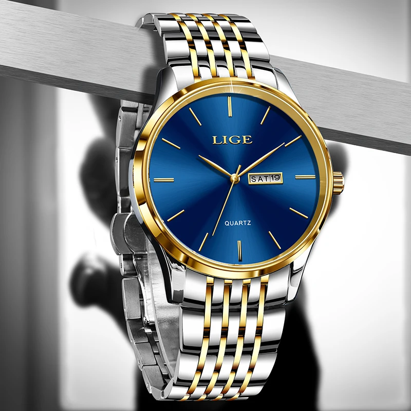 

Мужские кварцевые часы LIGE: модные, деловые, люксовые, водонепроницаемые, с датой, стальной браслет, наручные часы Reloj Hombre