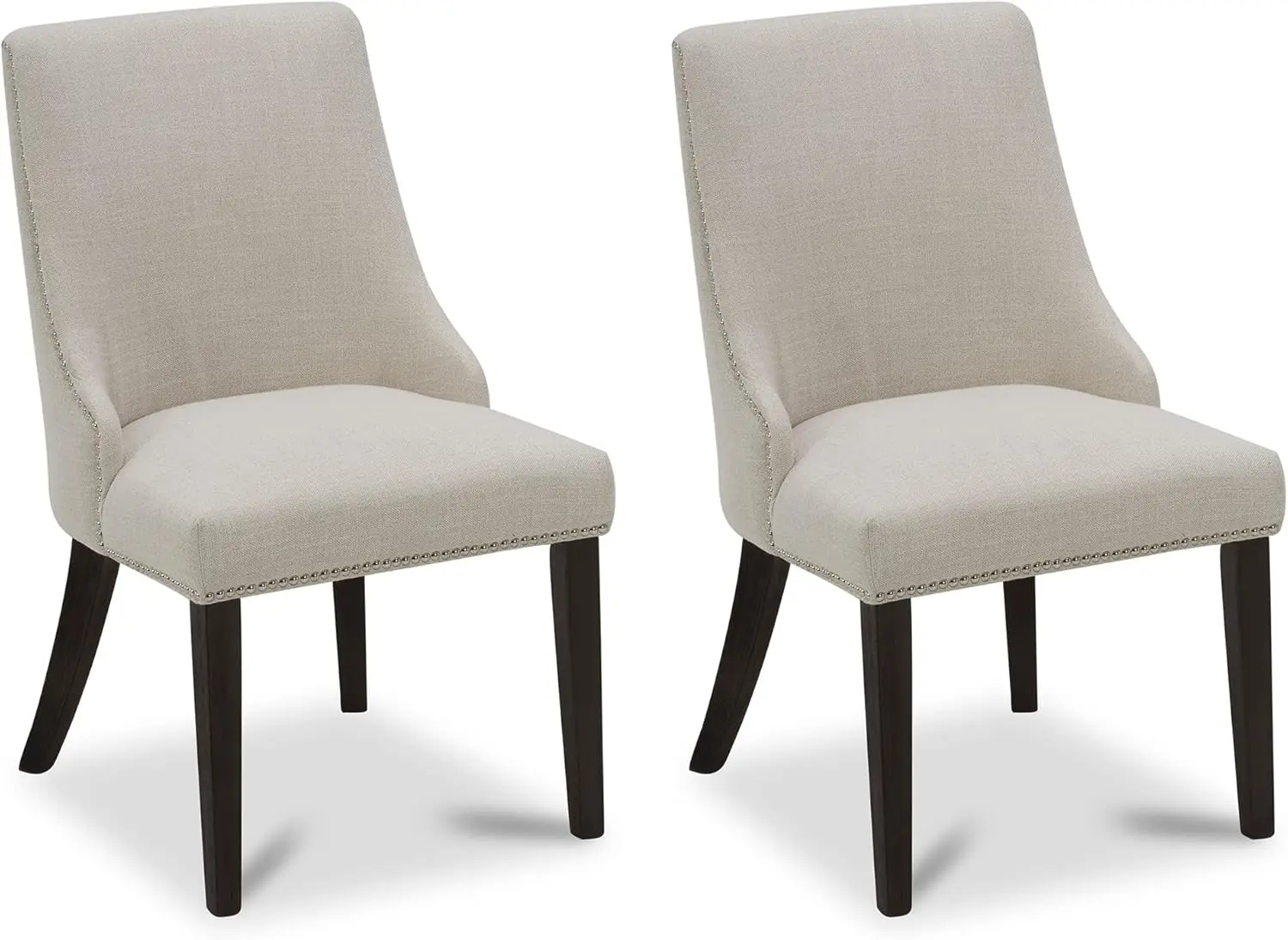 Farmhouse Dining Chairs With Nailhead Trim, Fabric High Back Upholstered Chairs, Dining Room Chairs Set Of 2,Linen