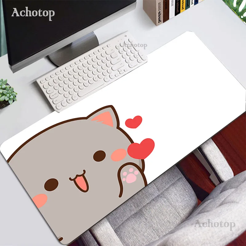 Kawaii Peach Mochi Cat Mouse Pad Pink 90x40 with Cats Xxl Desk Mat Catpaw Mousepad Large Computer Slipmat Anime Accessories