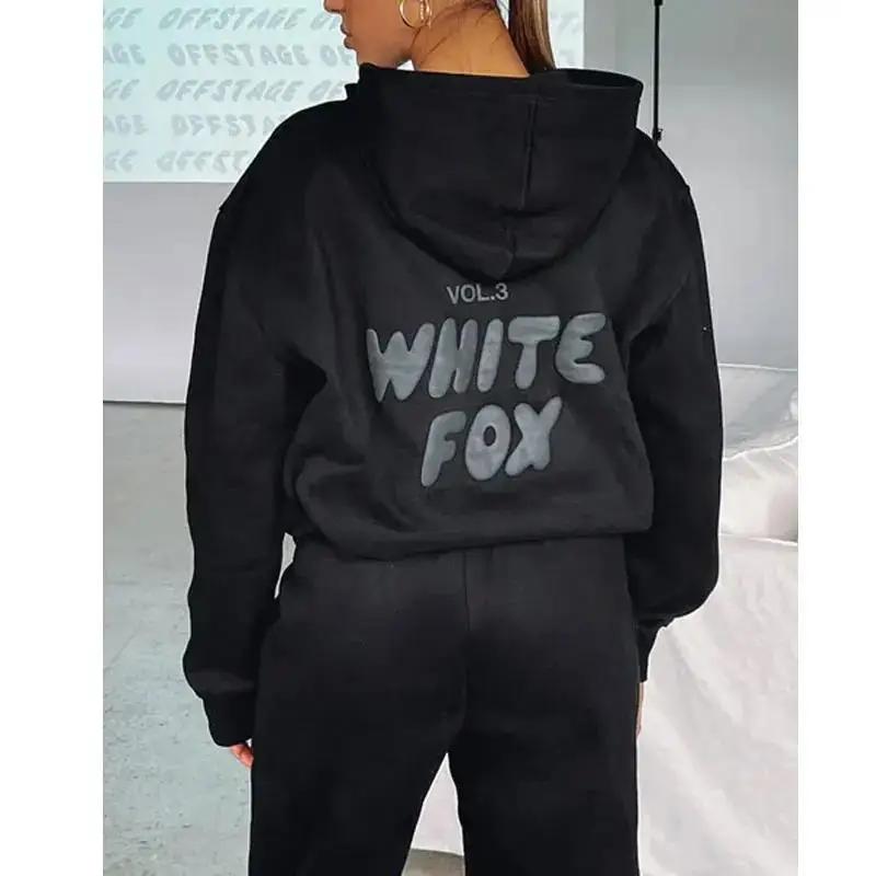 Women's hoodie set printed with wool letters loose two-piece sports pants coarse plaid clothes