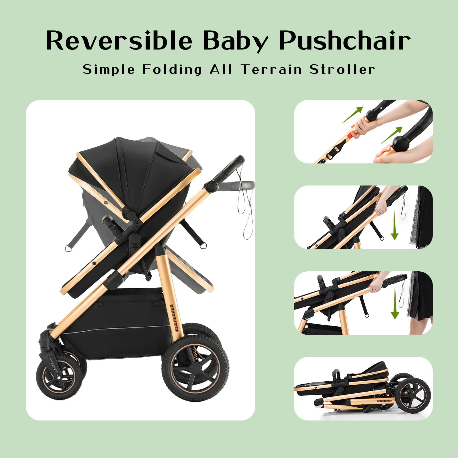 Kinderwagen, 3-in-1, einfach zusammenklappbar, multifunktionaler Kinderwagen, für Reisen, tragbarer Kinderwagen, Sicherheitssitz, EU-Standard – Detail 12