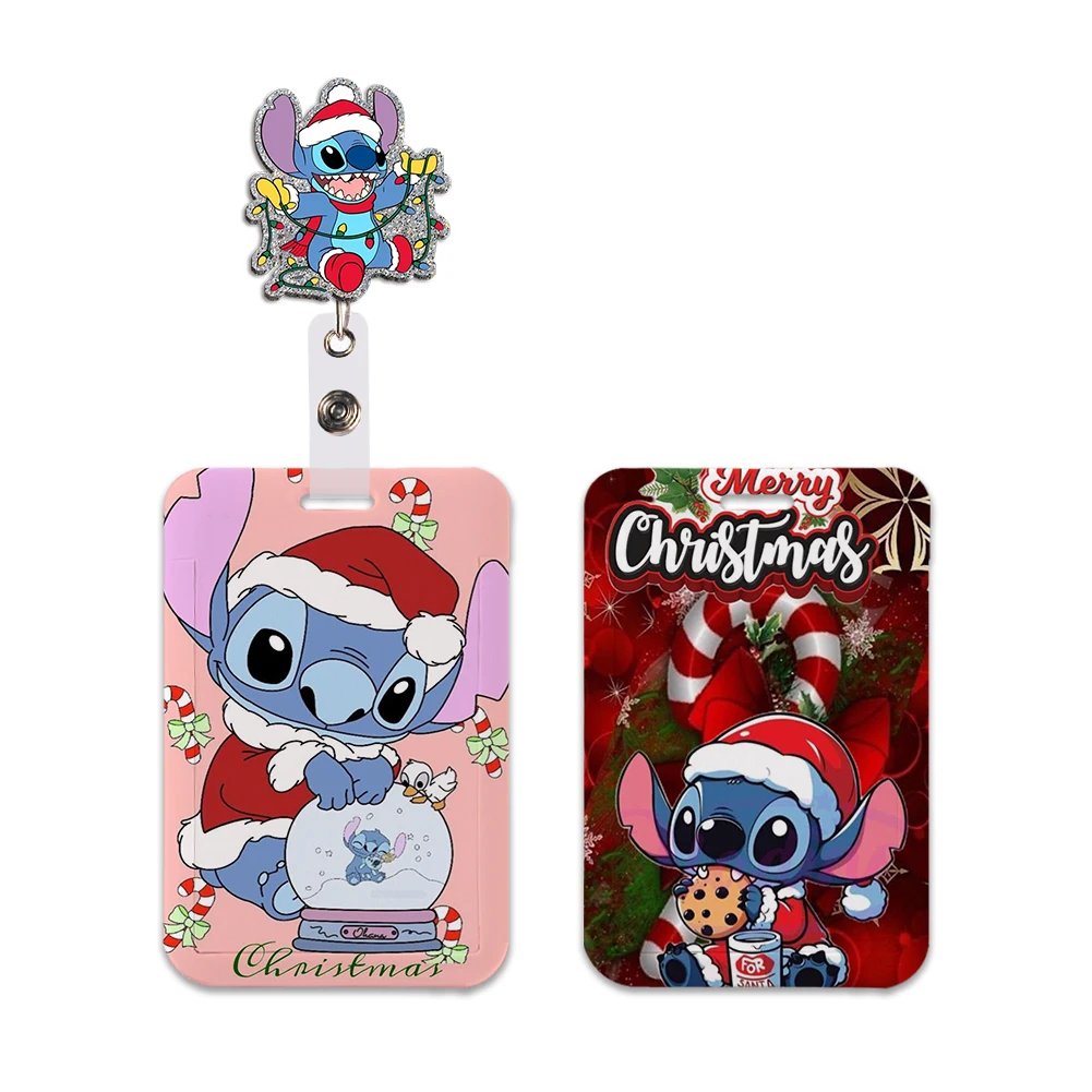 

Christmas Disney Stitch Card Badge Reel with Clip Retractable Kids Phone Strap Badge Holder Rope Pendant Cover Xmas Gift