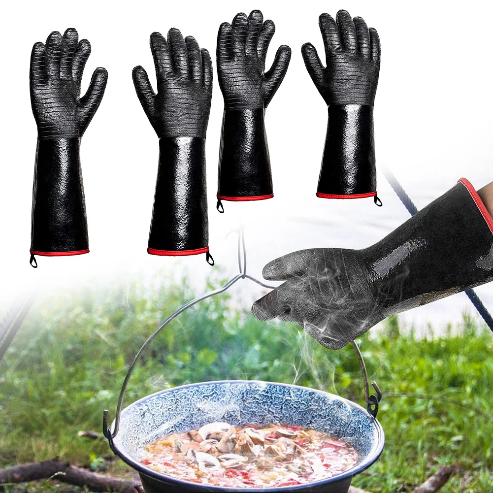 

1pair BBQ Gloves Heat Resistant Gloves Baking Sheet Firewood For Grill Cooking Barbecue Waterproof Oil Resistant Household