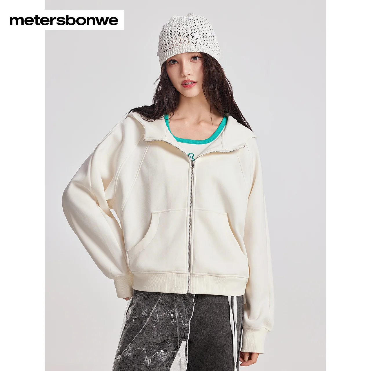 Metersbonwe-Women's Knitted Hooded Cardigan Hoodie Solid Color Bat Sleeved Loose Outerwear Commuter Casual Autumn Winter