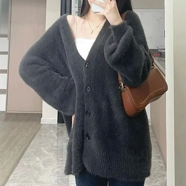 

Soft Sticky Sweater Jacket For Women, With A Lazy Autumn Style. Small, Loose And Slim, Resembling Mink Fur Knitted Cardigan