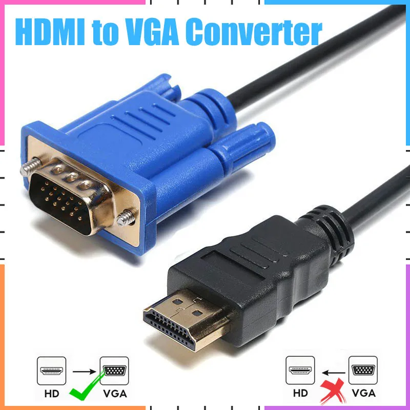 

1m/1.8m/3m HDMI To VGA Converter Professional 1080P Digital Video Adapter Cord For Projector Monitor Laptop PC TV