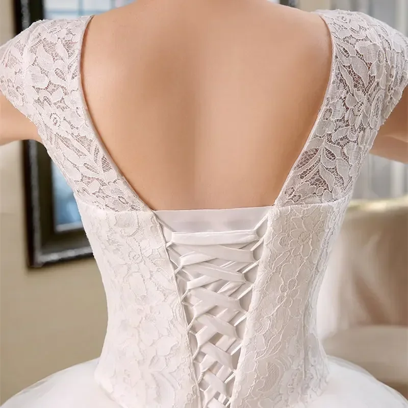 Foto real vestidos de novia vermelho branco bordado lantejoulas cintura vestidos de casamento rendas até barato mangas curtas vestidos de noiva hs138