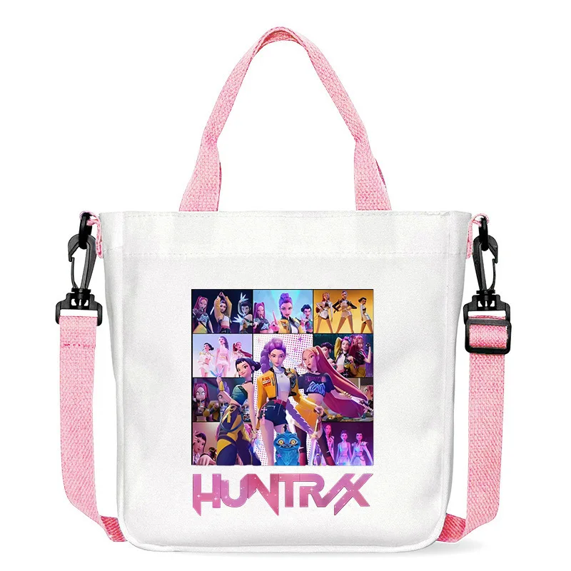 

New K-pop Demon Hunters Canvas Shoulder Bag Boys Girls Anime Fashion Crossbody Bags Students Probable Handbag Simple Tote-bag