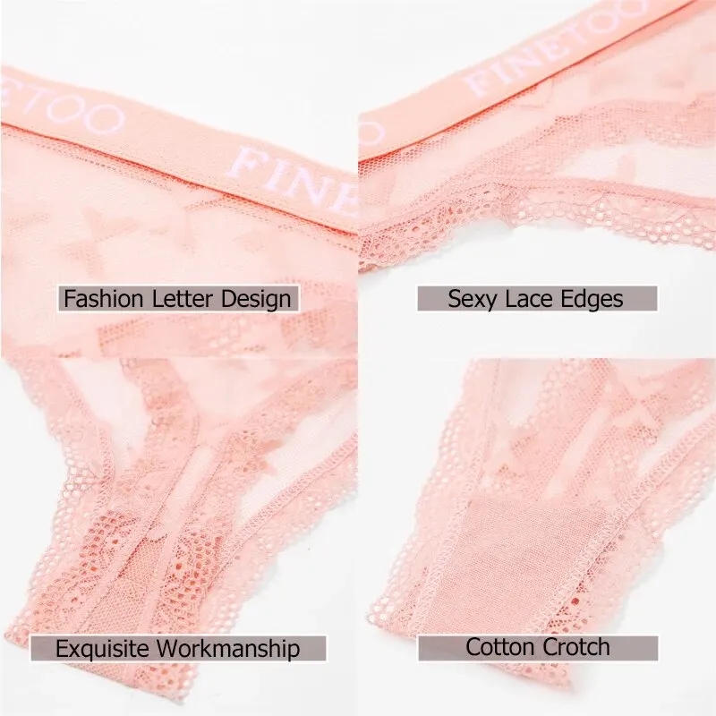 Finetoo-مثير الدانتيل سيور للنساء ، 3 قطعة ، بيكيني ، الجوف القلب ، منخفضة الخصر ، g سلسلة ، سراويل ، الملابس الداخلية