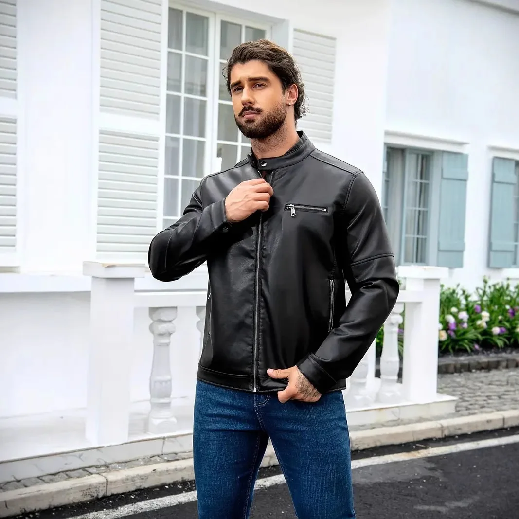 

Внешняя торговля Европейская и американская мужская мотоциклетная куртка мужская кожаная куртка в стиле панк с воротником-стойкой