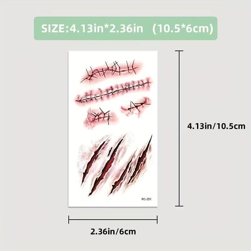 5/10 Stück 3D Fake Narben-Tattoo-Aufkleber Halloween Krusten Blutiges Make-up Körper Gesicht Realistische Wunde Gruseliger Aufkleber Scherzartikel Party-Deko – Detail 1