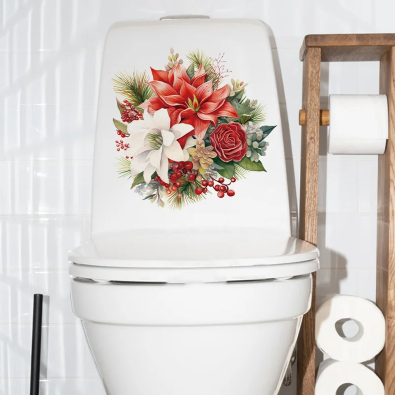 Beautiful Flowers Toilet Sticker Bathroom Decoration Waterproof Toilet Covers Self-adhesive Wall Stickers Waterproof Antifouling