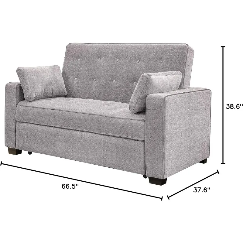 Lifestyle Solutions Ainsley Full Size Convertible Loveseat, Light Grey