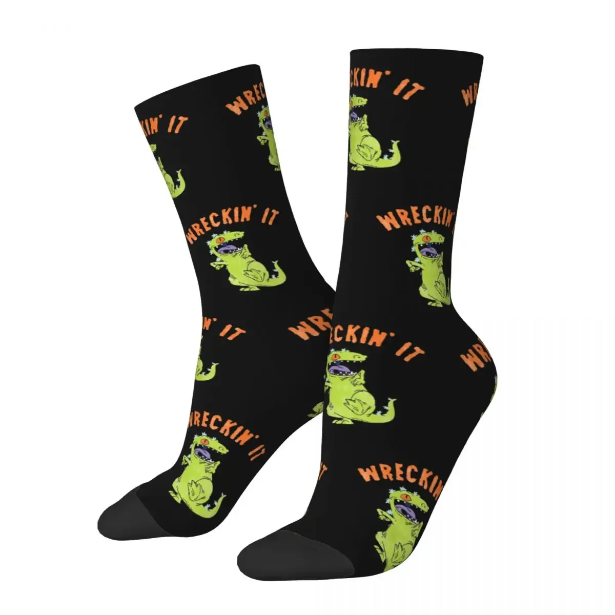 Winter Warm Crazy Design Women Men Rugrat Reptar Wreckin' It Dance Socks Non-slip Soccer Socks