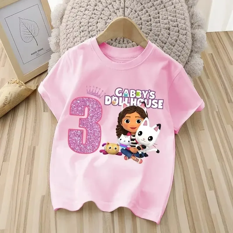 Gabby Girl Cartoon Dollhouse T-shirt 2025 Summer Children's Casual T-shirt Children's Fashion Printed Clothing Anime Cute Top